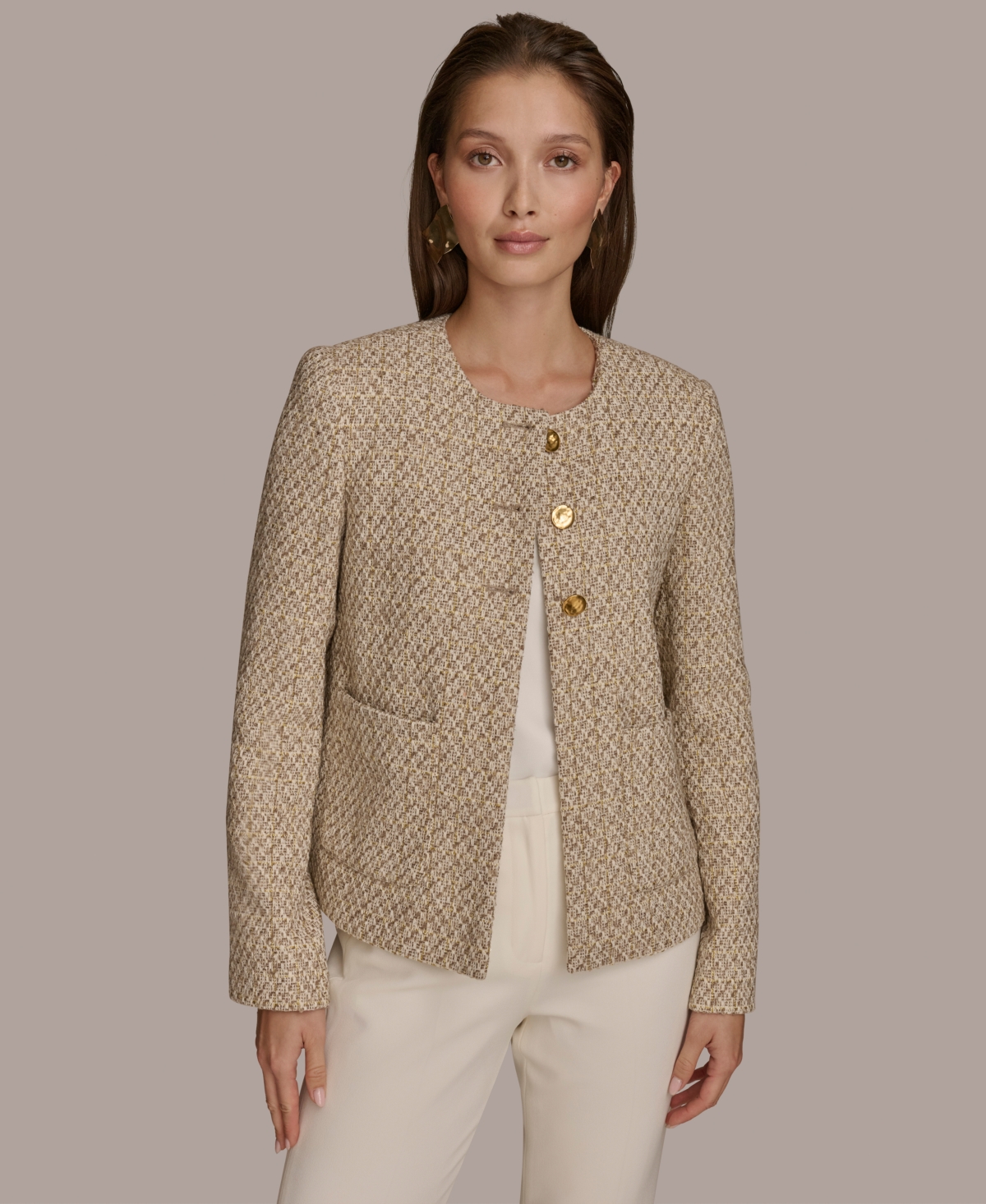 Donna Karan New York Women's Textured One-Button Jacket - Beech Multi |  Smart Closet