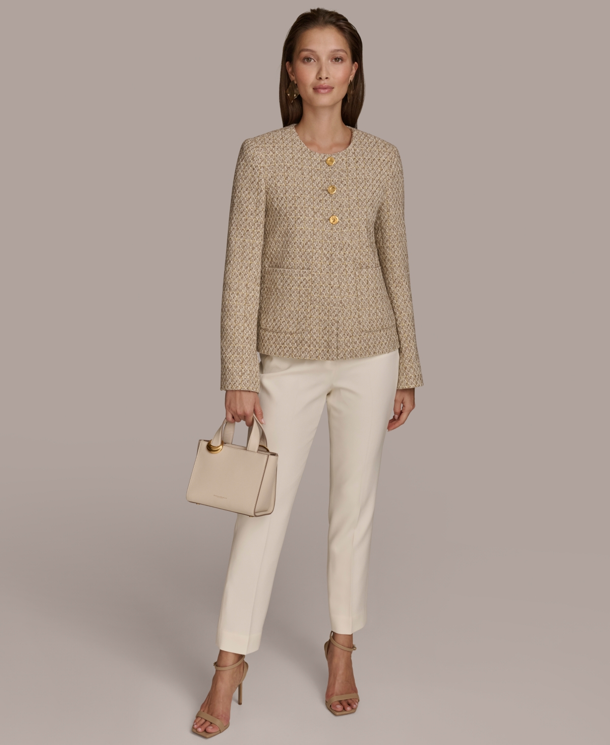 Donna Karan New York Women's Round-Neck Button-Front Jacket -gold