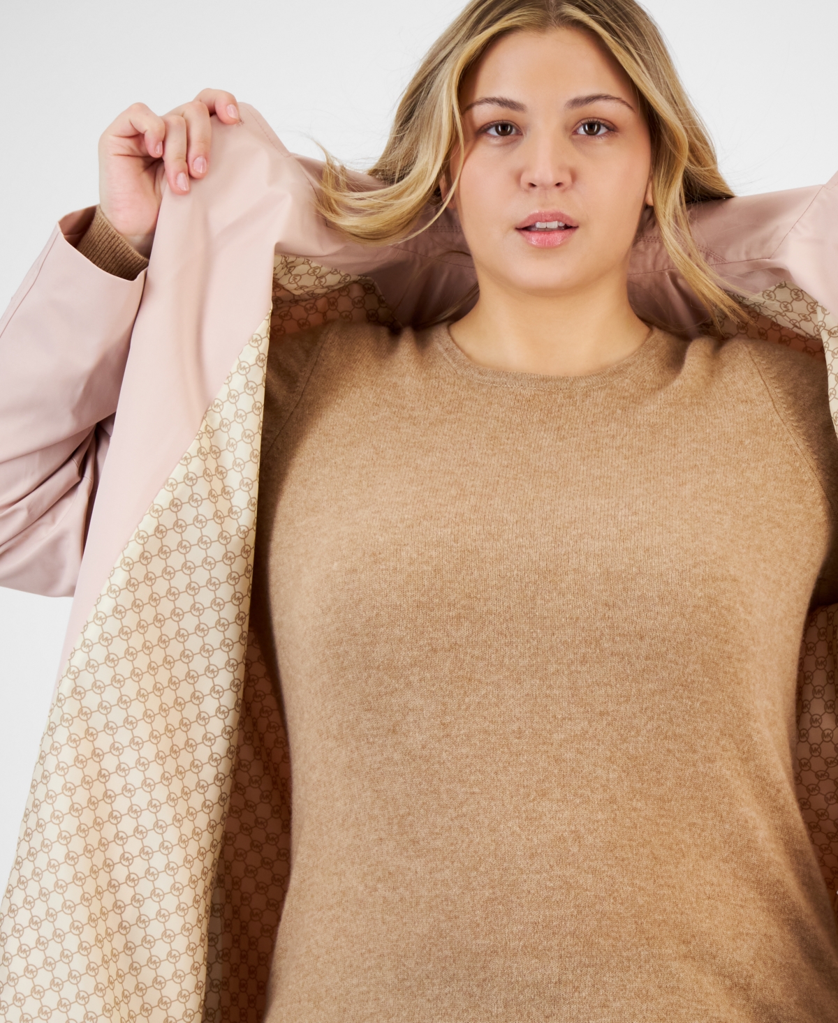 Michael Kors Michael  Plus Size Notched Collar Button-front Coat, Exclusively At Macy's In Rosewater
