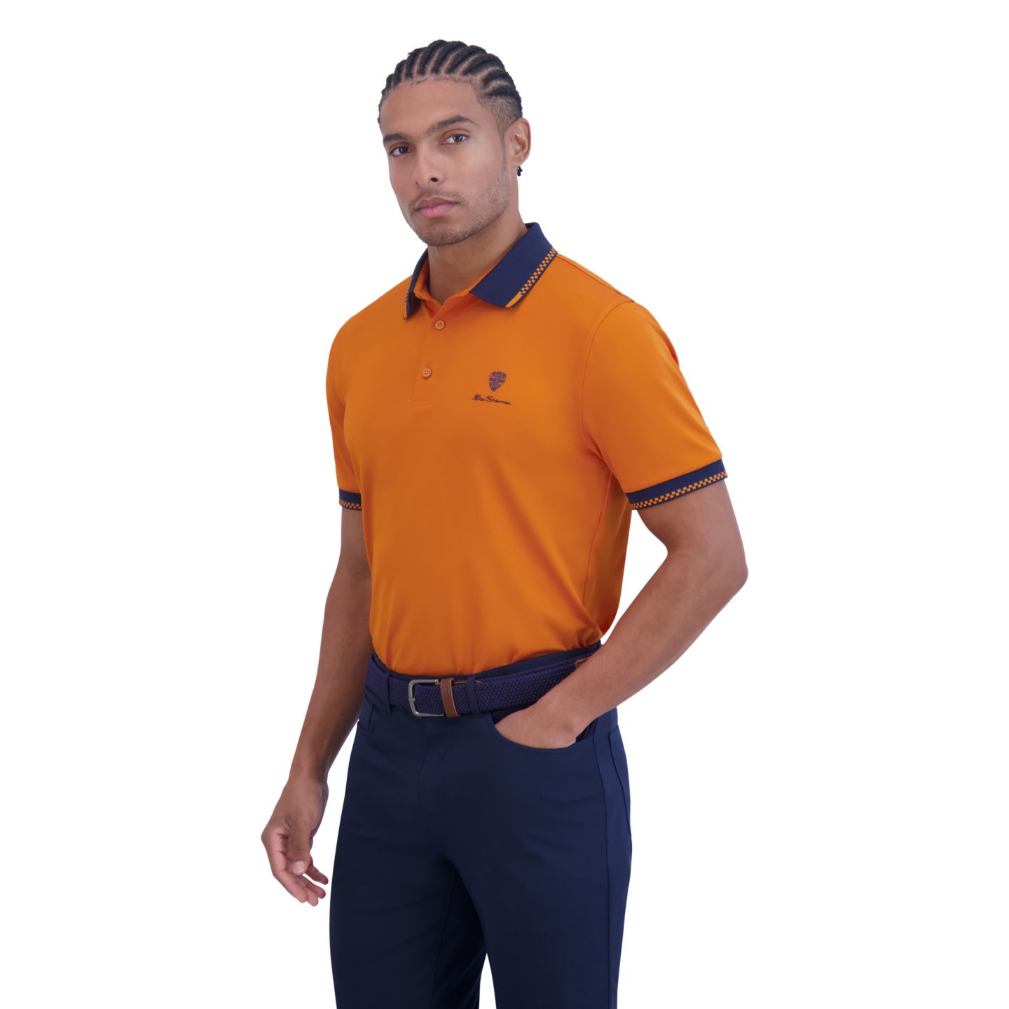 Мужское поло Ben Sherman Checker Rib Tech Pique Sports Fit Polo Shirt, цвет: Янтарный — фото 4