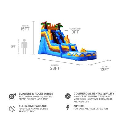 15 FT Oasis Commercial Grade Inflatable Water Slide with Pool (with Blower)