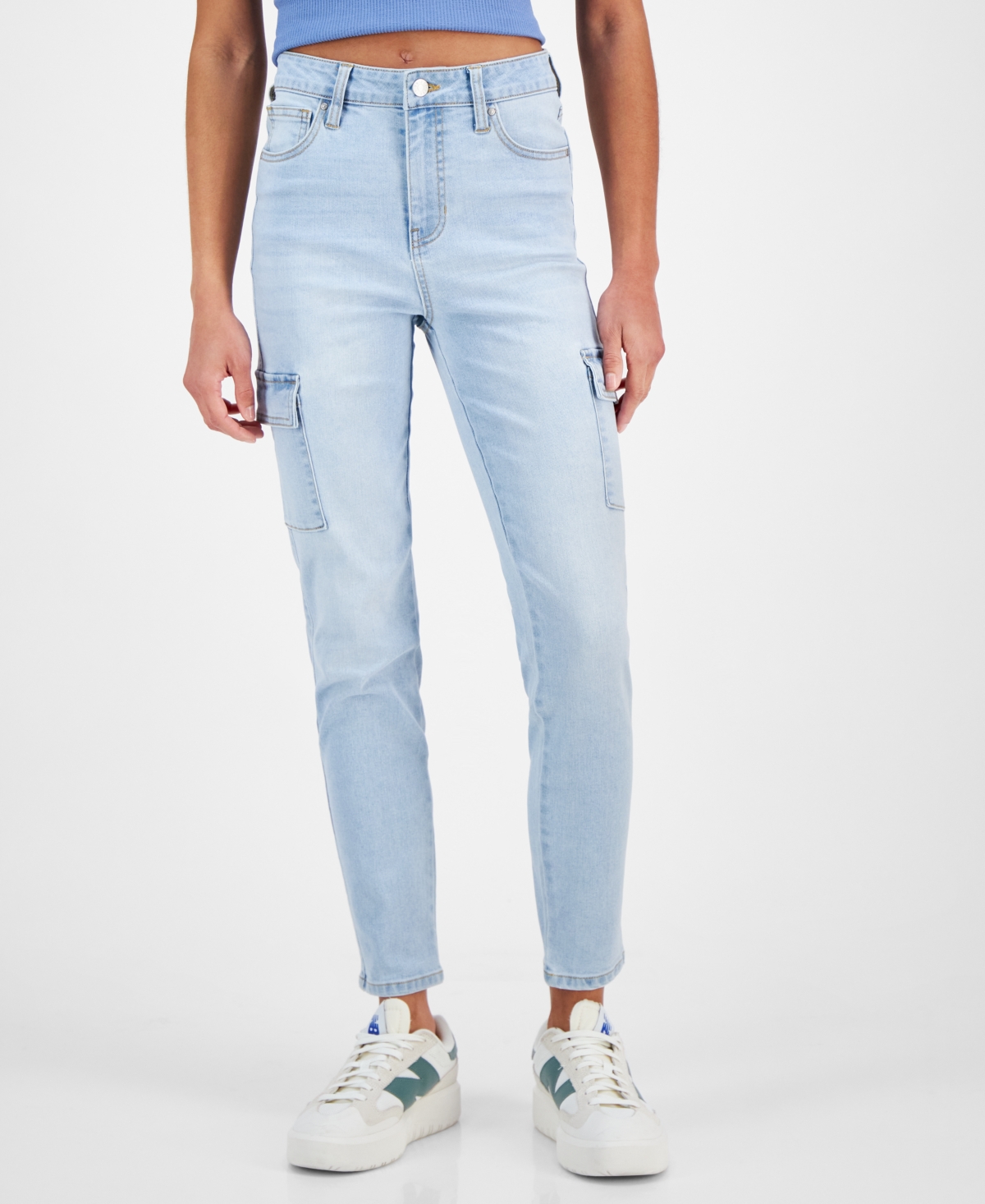 Juniors' Mid-Rise Cargo Skinny Jeans - Light Wash