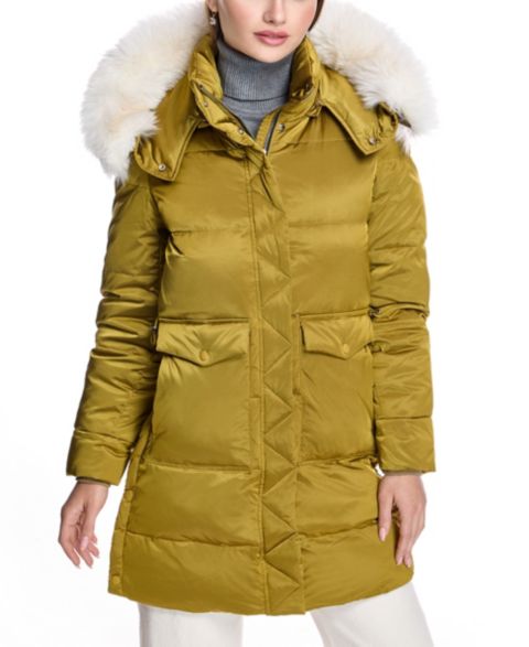 Женские куртки Julia & Stella By Maximilian Women's Puffer Coat with Shearling Trim