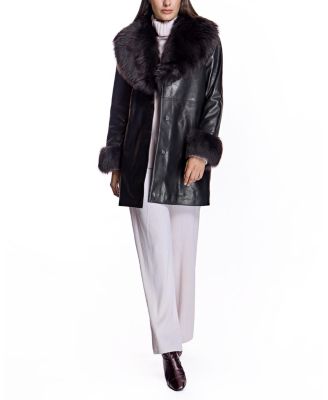 Women's Wrap Coat with Shearling Trim