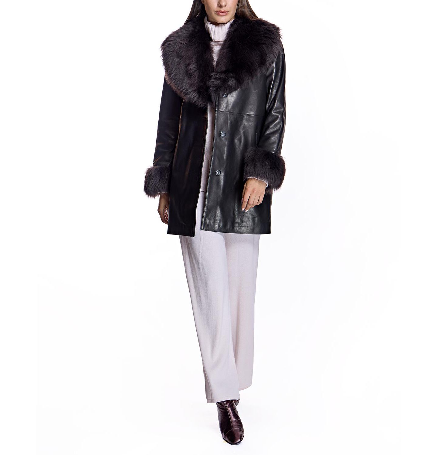 Женское пальто Julia & Stella By Maximilian Wrap Coat with Shearling Trim, цвет: Коричневый — фото 4