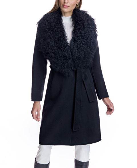 Женские куртки Julia & Stella By Maximilian Wool Wrap Coat With Shearling Trim