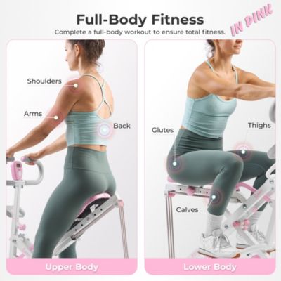 Pink Row-N-Ride Plus, Squat Assist Rower, 330LBs Capacity and Free Access to SunnyFit App