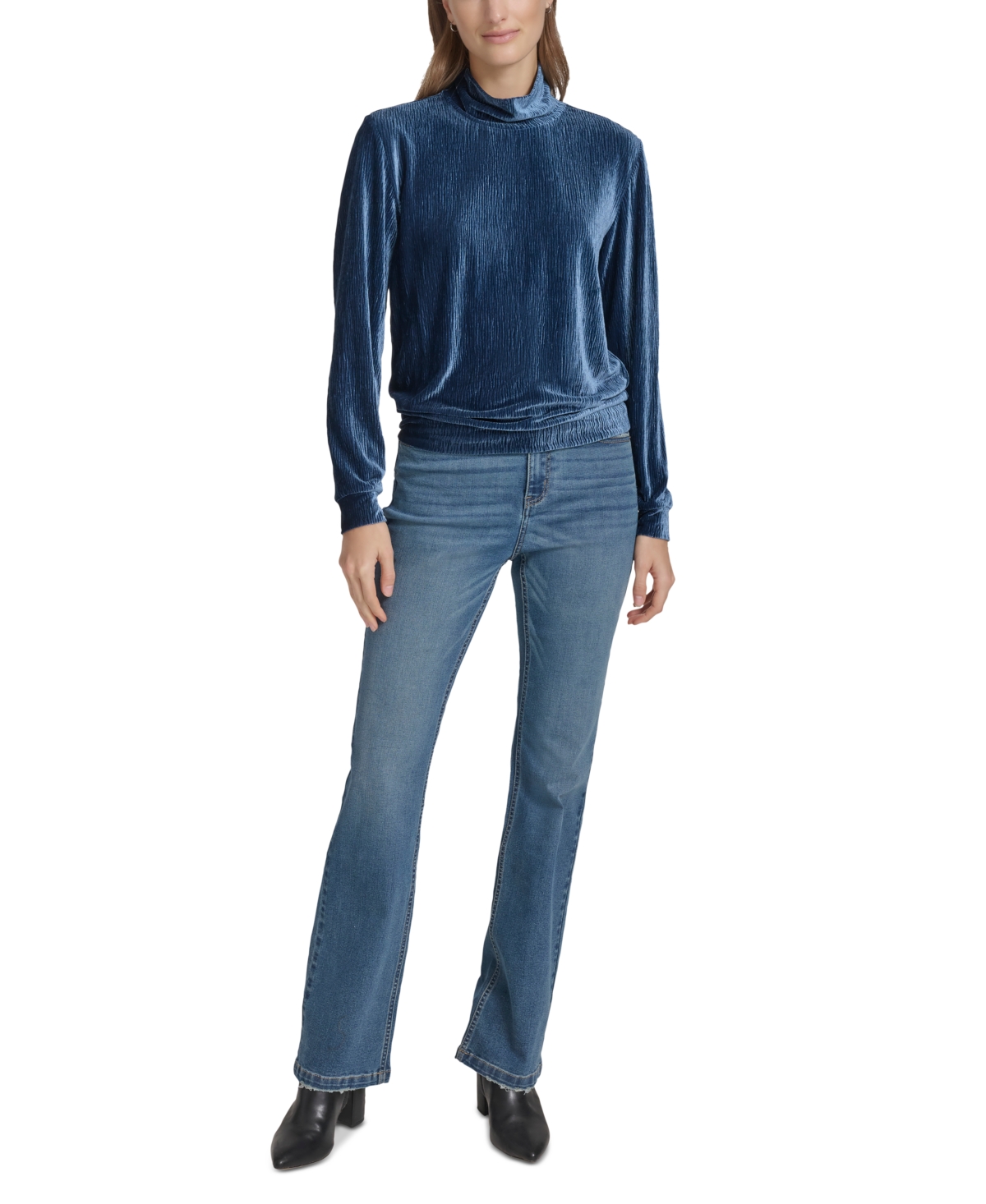 MARC NEW YORK ANDREW MARC SPORT WOMEN'S WAVY VELVET TURTLENECK TOP 