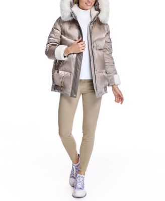 Women's Puffer Jacket with Shearling Trim