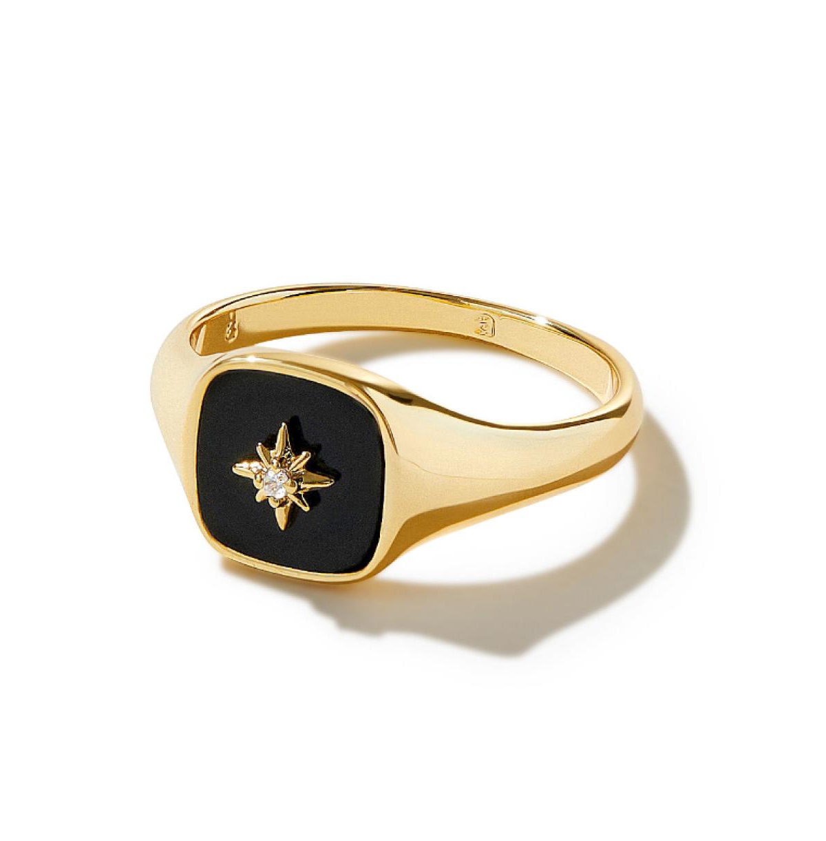 Gold Signet Ring - Amara Black - Gold, gold, onyx
