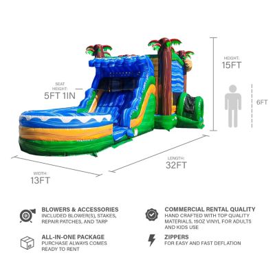 Jaguar Commercial Grade Bounce House Water Slide with Pool (with Blower), Kids and Adults, Wet Dry Combo, Basketball Hoop, Tunnel Entrance, Climb Wall, Inflatable, Summer