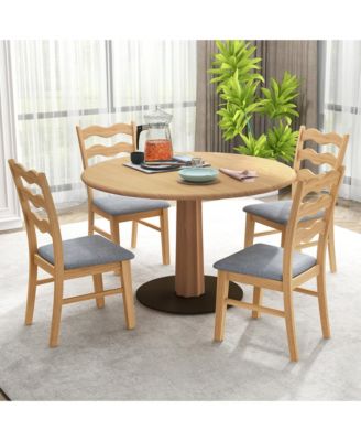 Dining Chair Set of 4 w/ Padded Seat Hollowed Wave Backrest Rubber Wood Frame
