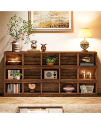 63-Inch Farmhouse Console Table, 15-Cube Narrow Entryway Table, 4-Tier Wood Behind Couch Sofa Table, All Wood Hallway Table with Storage for Entryway, Foyer, Living Room