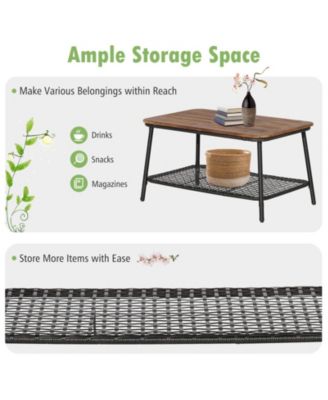 4 Pieces Patio Rattan Furniture Set with 2-Tier Coffee Table