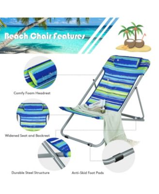 Portable Beach Chair Set of 2 with Headrest