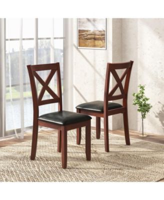 Set of 2 Wooden Kitchen Dining Chair with Padded Seat and Rubber Wood Legs