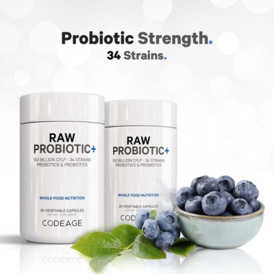 Raw Probiotic+ 100 Billion CFU, Digestive Enzymes, Raw Fruits & Vegetable Prebiotics, 30 ct