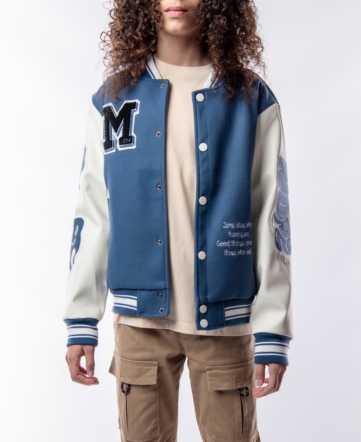 Ring of Fire Big Boys Time Woolen Varsity Jacket with Polyurethane Sleeves and Patches