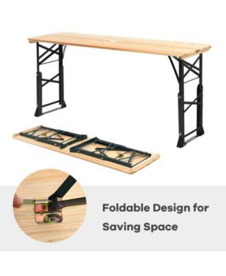 66.5 Inch Outdoor Wood Folding Picnic Table with Adjustable Heights