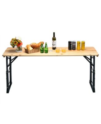 66.5 Inch Outdoor Wood Folding Picnic Table with Adjustable Heights