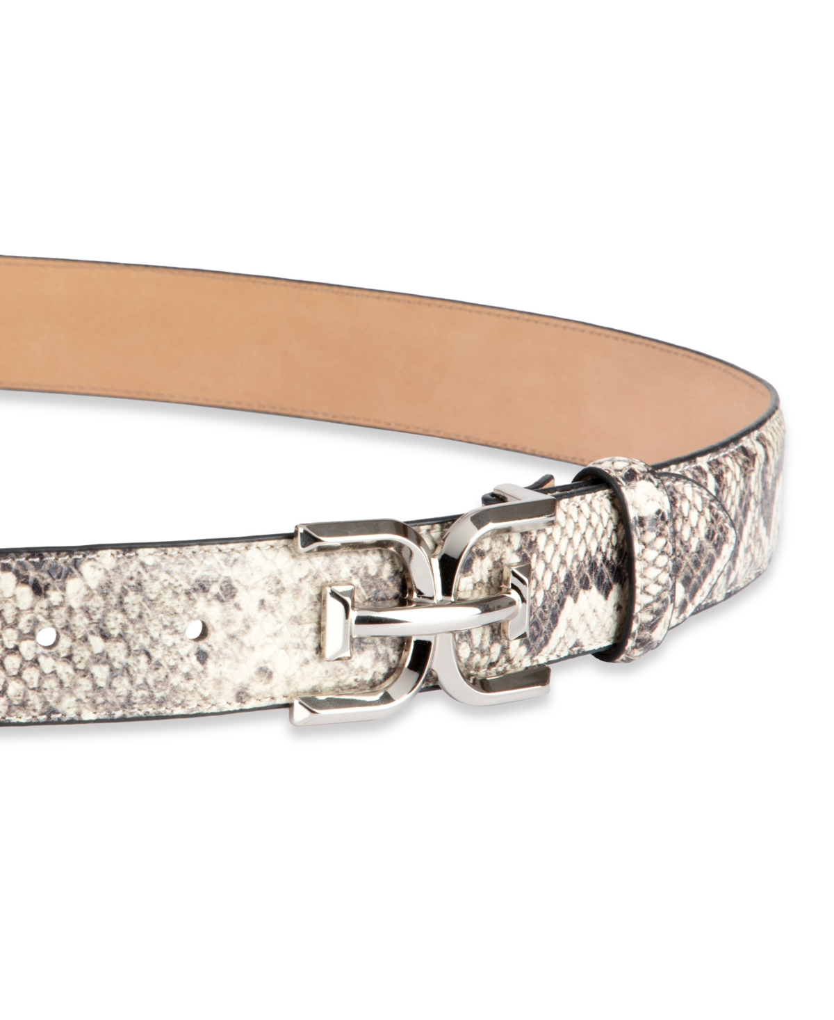 Shop Sam Edelman Women's Double-e Plaque Buckle Exotic Print Belt In Gray