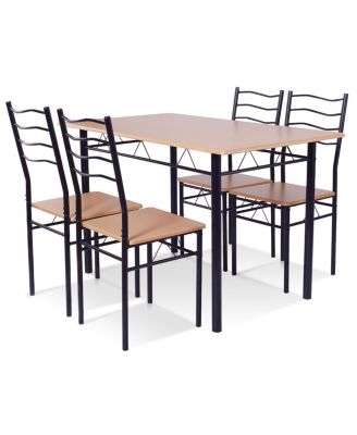 5 Pieces Wood Metal Dining Table Set with 4 Chairs