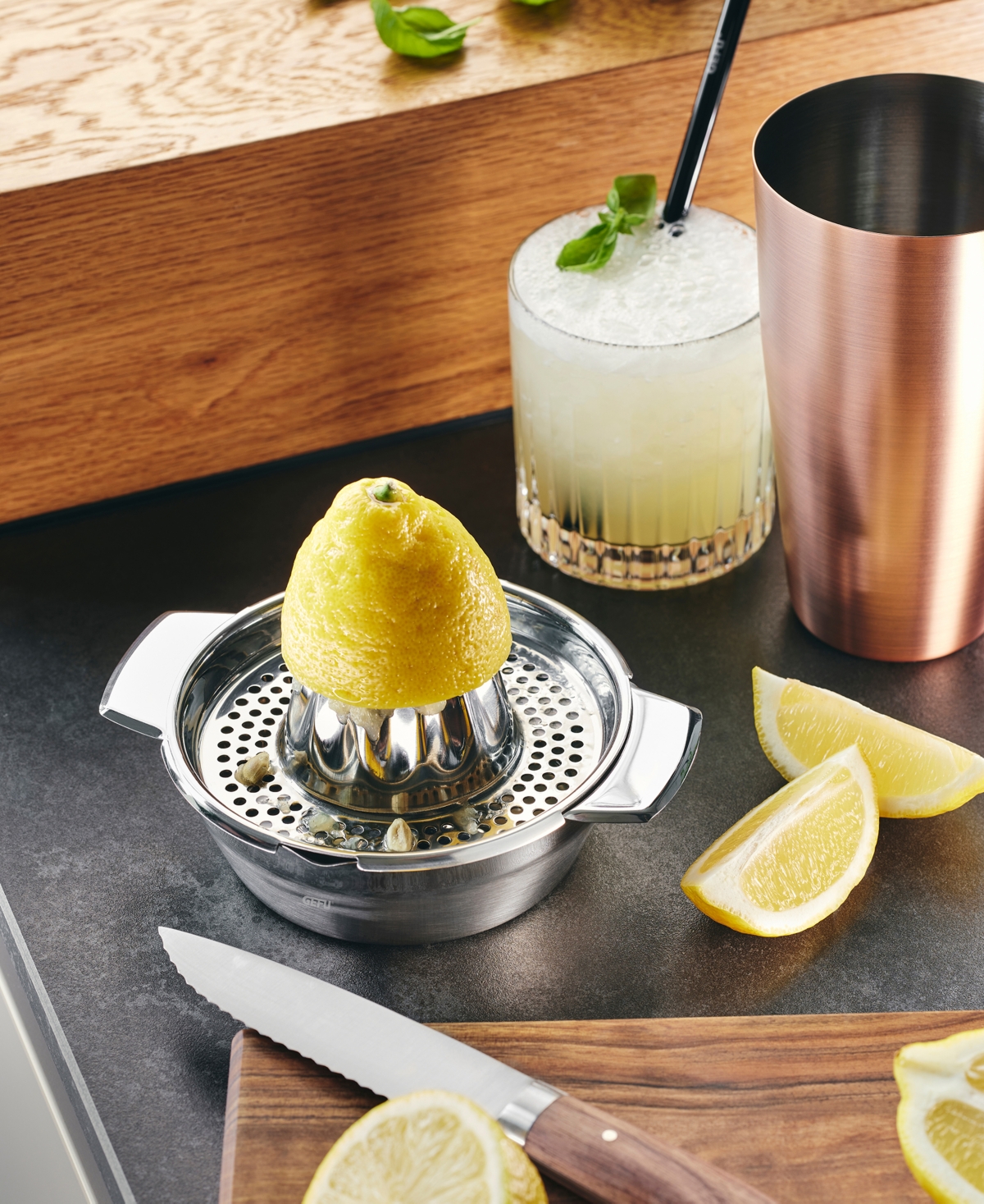 Gefu Stainless Steel Citrus Press And Strainer In Silver