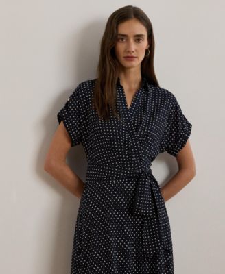 Lauren Ralph Lauren Women's Polka-Dot Belted Crepe Dress