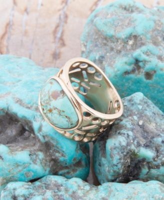 Open Genuine Blue Turquoise Bronze Oval Ring