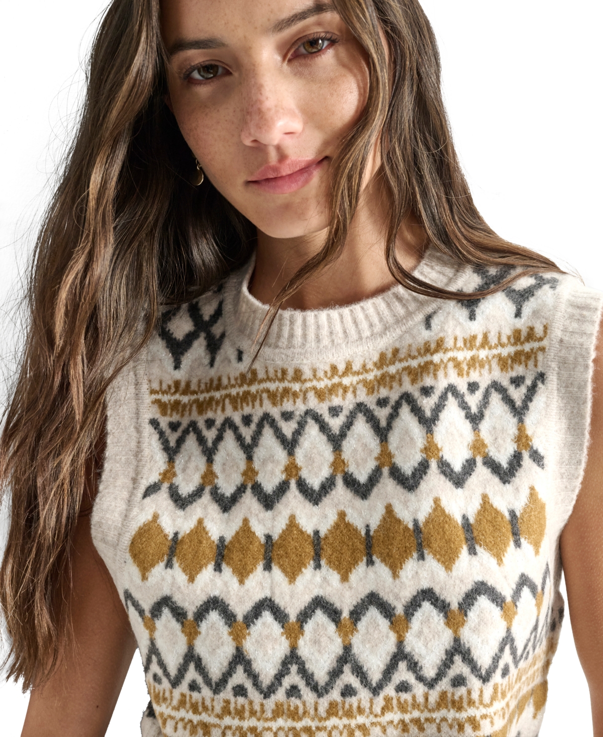Dkny Jeans Women's Fair Isle Crewneck Sweater Vest - C3E - CORT HTR COMBO