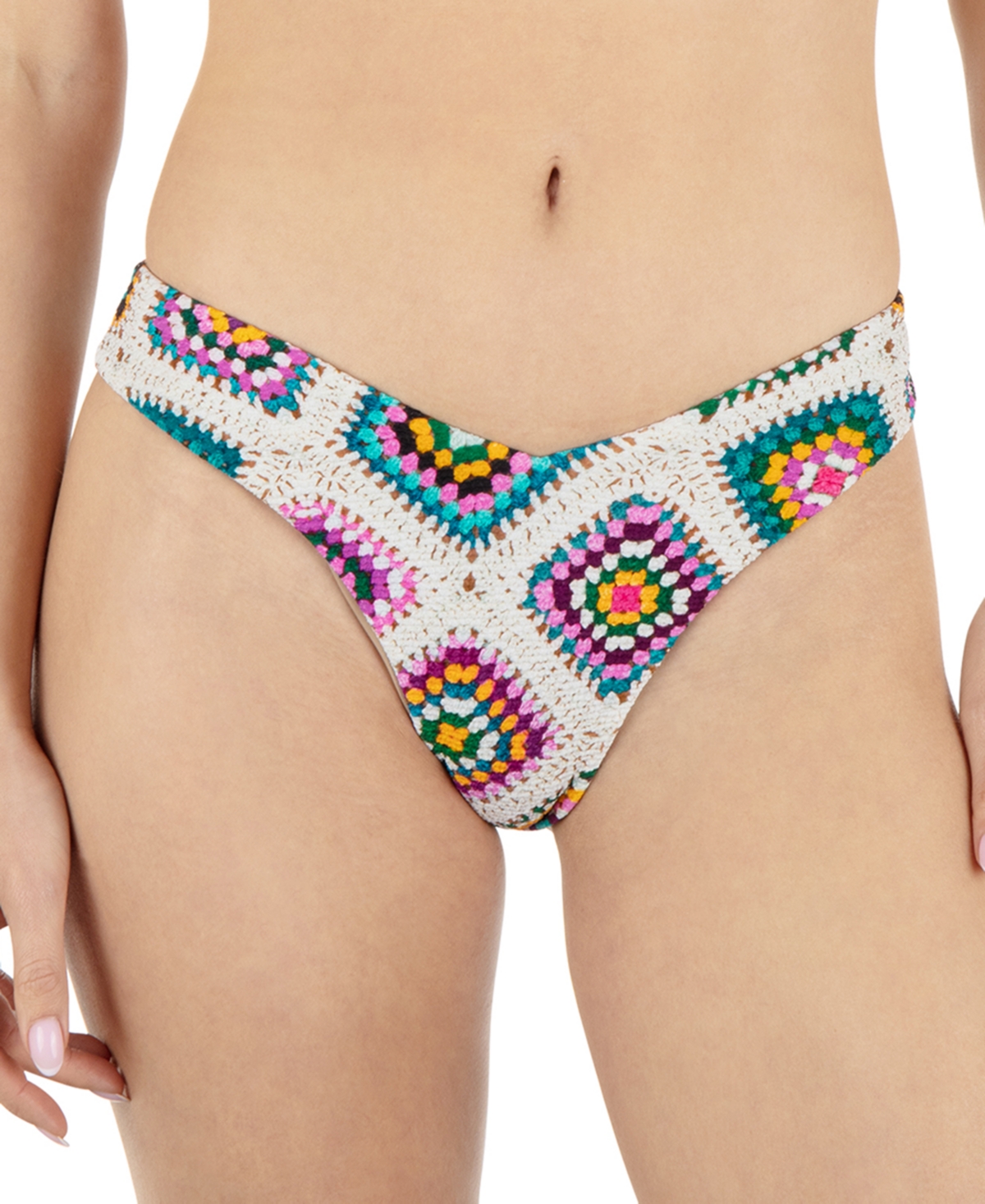 HURLEY JUNIORS' CROCHET DIAMONDS PRINTED BIKINI BOTTOMS 