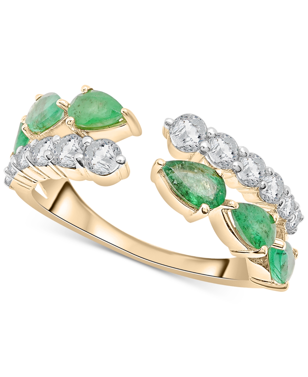 MACY'S LAB-CREATED EMERALD (1 CT. T.W.) & LAB-CREATED WHITE SAPPHIRE (3/4 CT. T.W.) DOUBLE ROW CUFF RING 