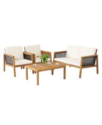 4 Pieces Patio Rattan Furniture Set with Removable Cushions
