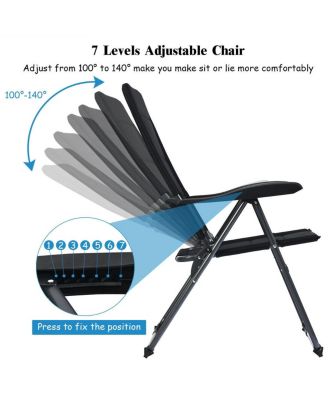 2 Pieces Outdoor Folding Patio Chairs with Adjustable Backrests for Bistro and Backyard