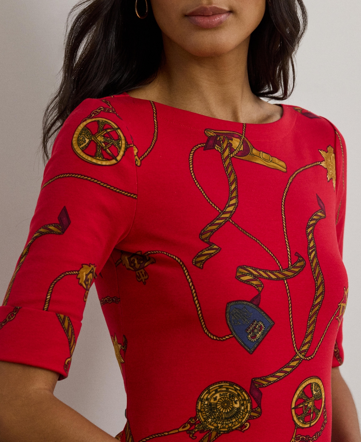 Lauren Ralph Lauren Women's Print Stretch Cotton Boatneck Tee, Regular & Petite