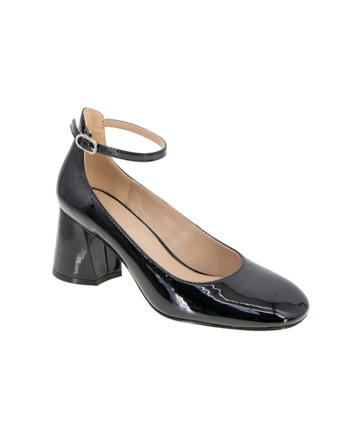 Women's Melbie Ankle Strap Block Heel Pumps - Black Patent