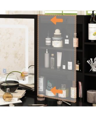 5-Drawers Black Wood LED Push-Pull Mirror Makeup Vanity Sets Dressing Table Sets with Stool and 3-Tier Storage Shelves