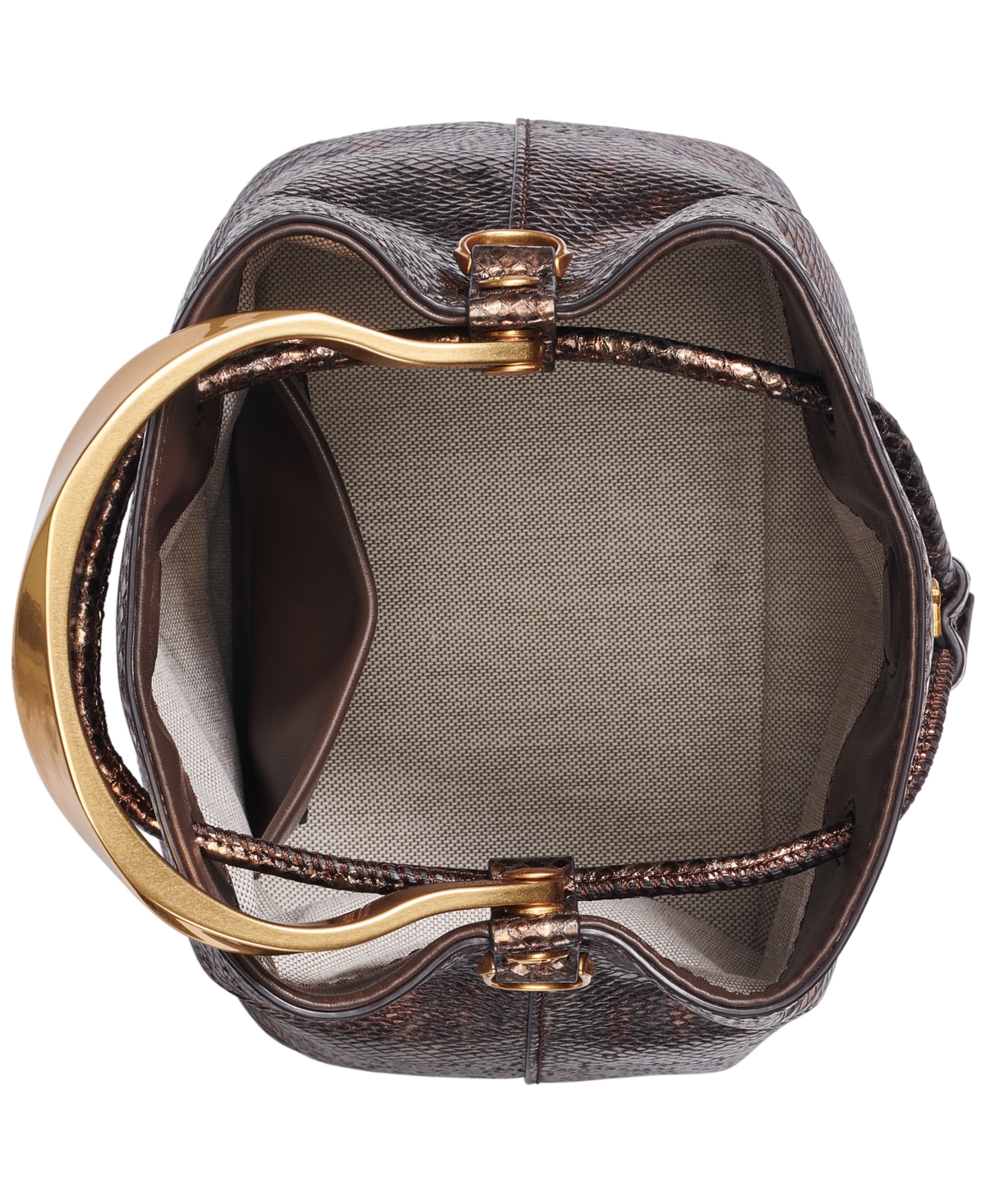 Donna Karan Lawrence Metallic Snake Top Handle Bucket Bag In Snake Gold
