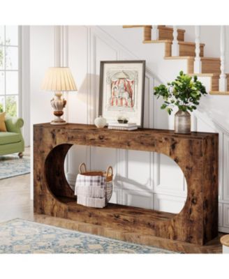 Console Table, 63-Inch Narrow Sofa Entryway Table with 2-Tier Storage Shelf, Wood Hallway Behind Couch Table for Living Room, Rustic Brown