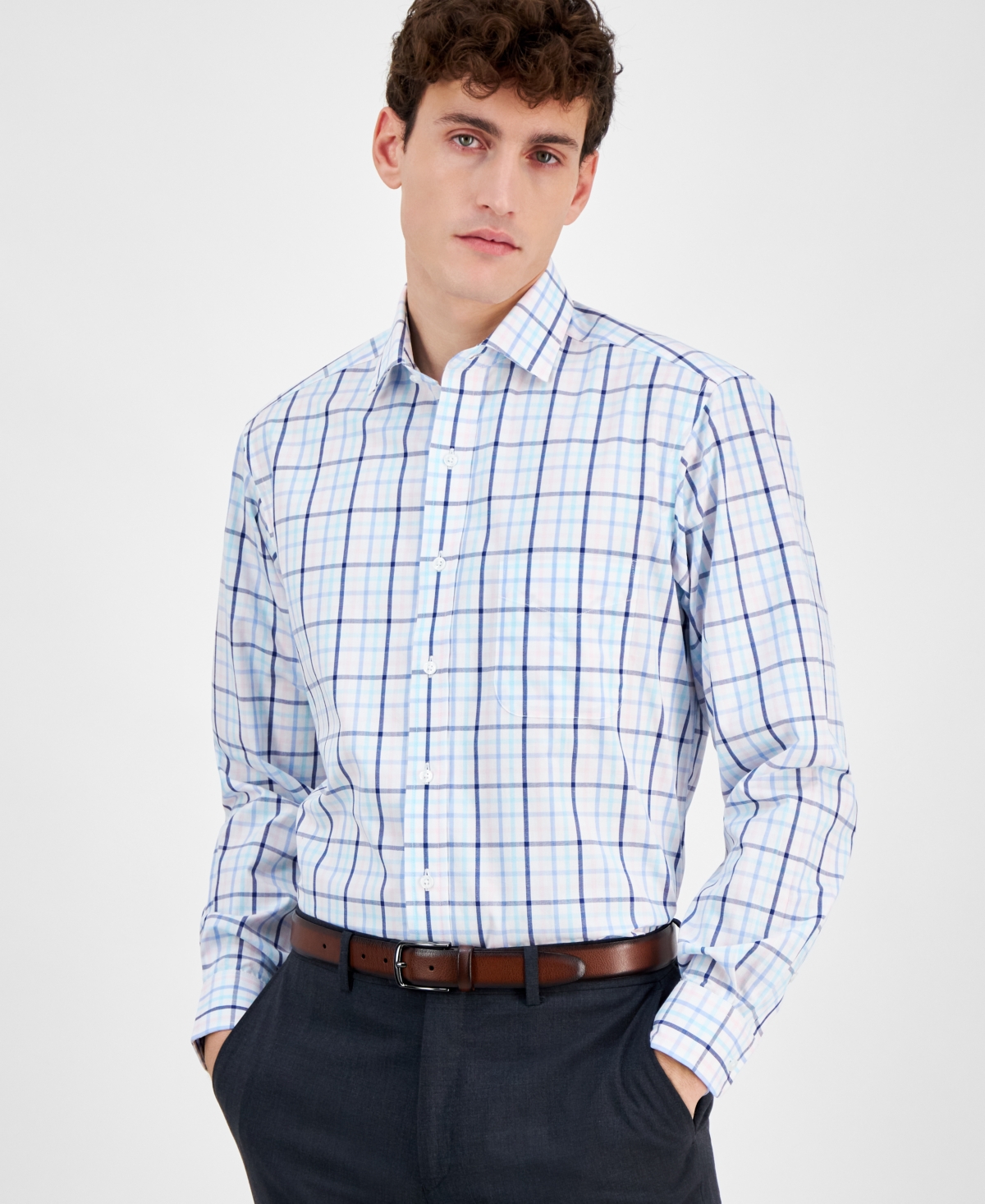 Men's Plaid Dress Shirt, Exclusively at Macy's - White Yellow