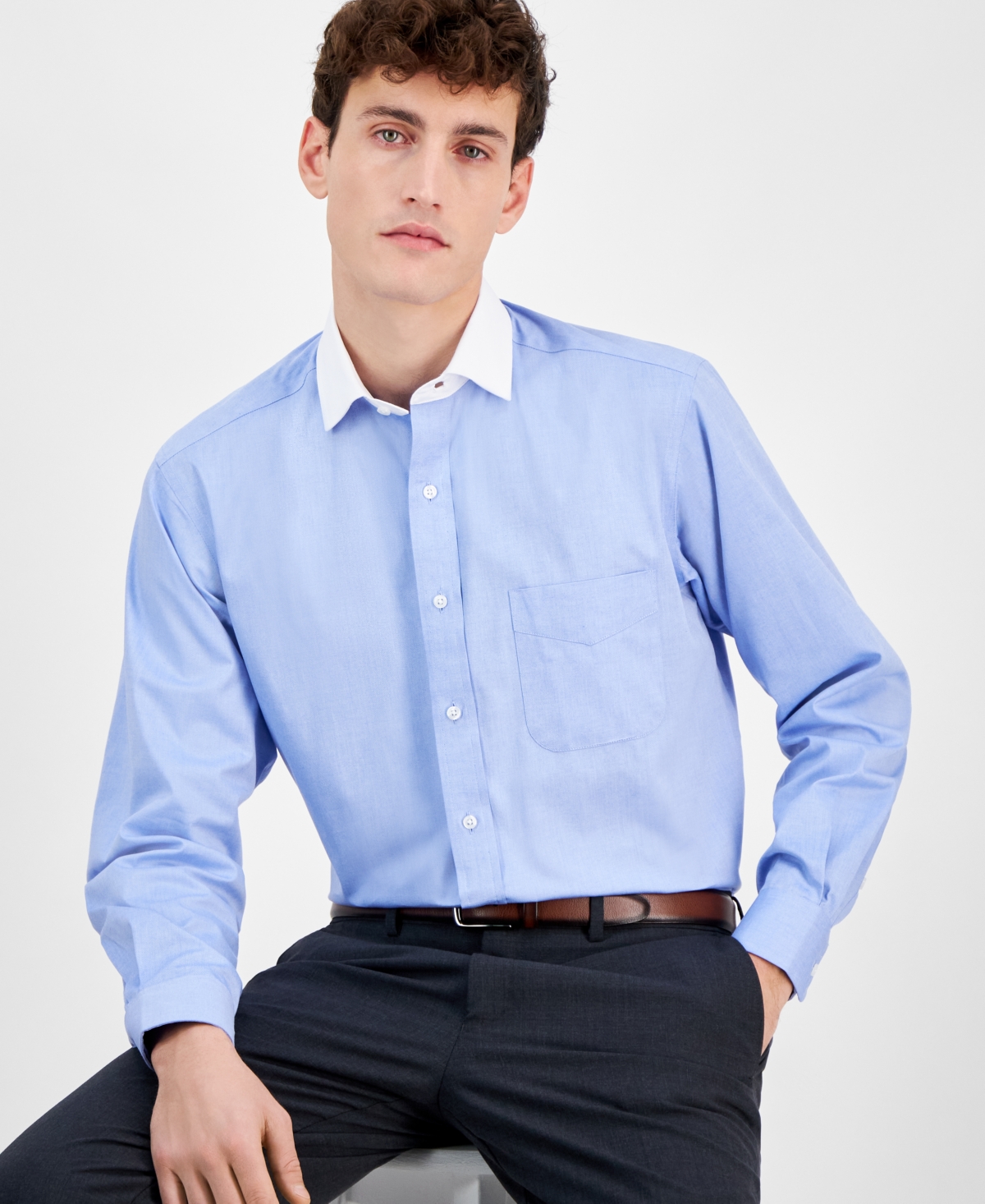 CLUB ROOM MEN'S PINPOINT SOLID DRESS SHIRT, EXCLUSIVELY AT MACY'S 