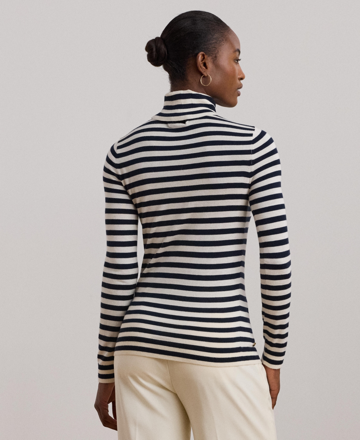 Lauren Ralph Lauren Women's Striped Silk-Blend Turtleneck Sweater -mascarpone Cream