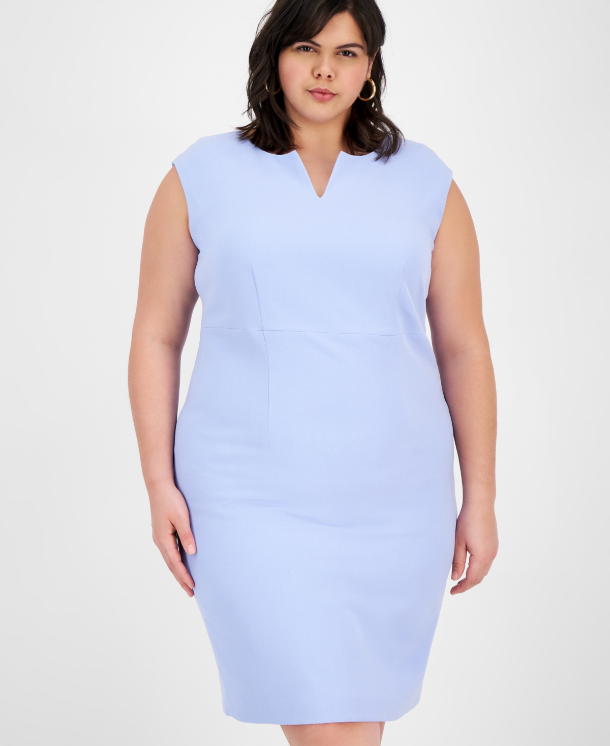 Kasper Plus Size Sleeveless V-neck Sheath Dress In California Sky