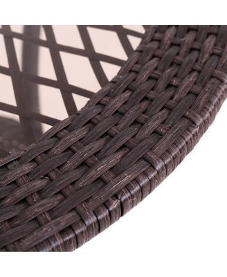 Round Rattan Wicker Coffee Table with Lower Shelf