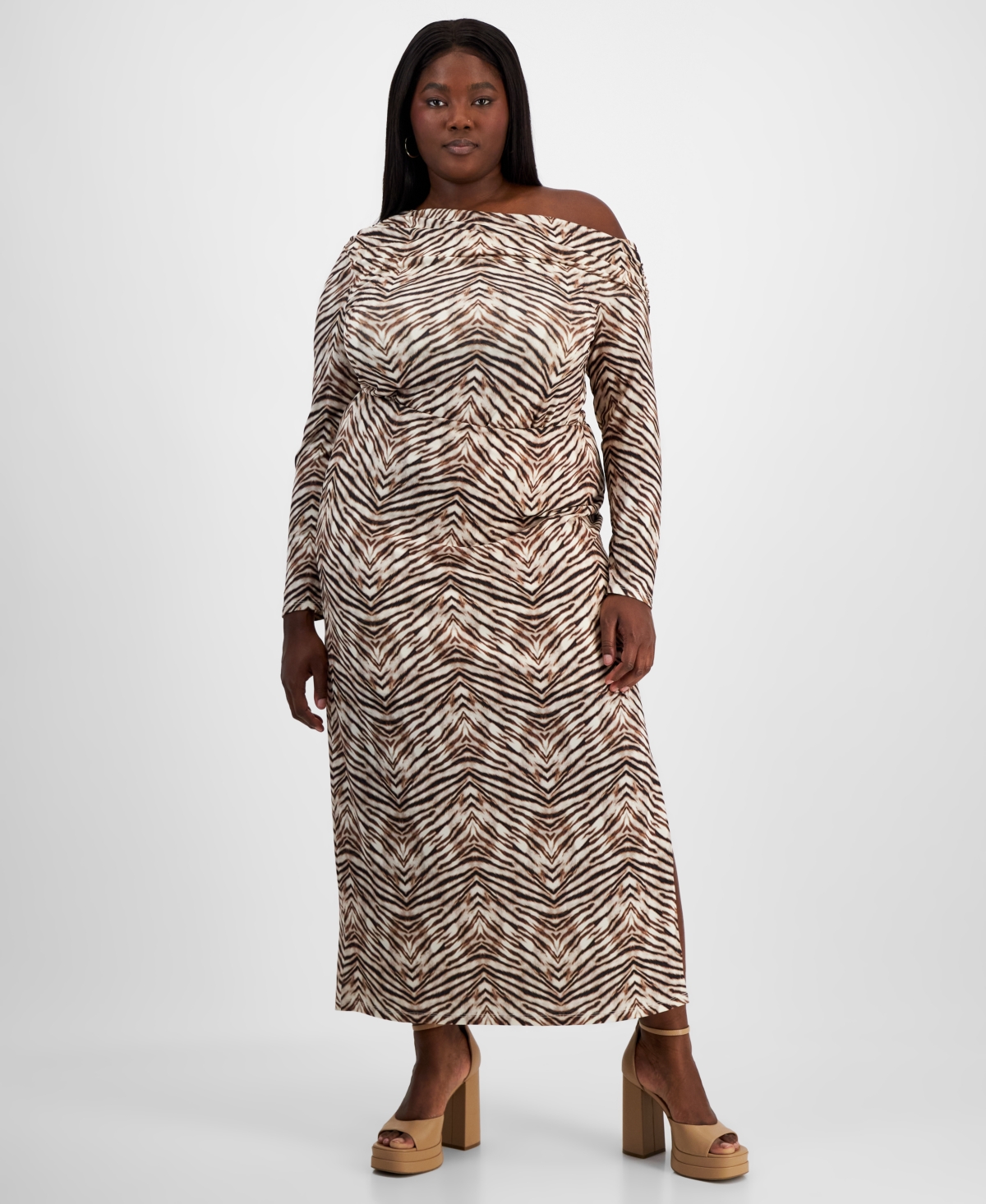 Macy's Trendy Plus Size Printed Knit Crepe Side-slit Skirt, Exclusively At  In Grace Tiger