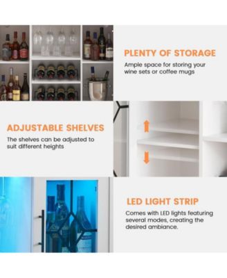 Wine Bar Cabinet with LED Light, Home Coffee Cabinet with Wine and Glass Rack, Kitchen Buffet Sideboard with Storage Cabinet&Drawers