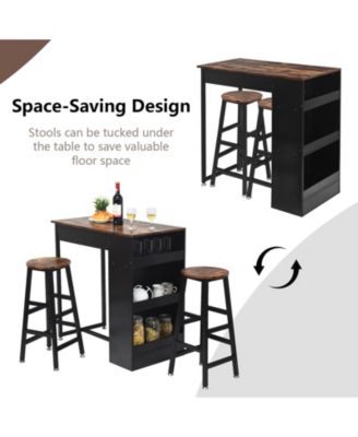 3 Pieces Bar Table Set with Storage