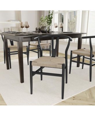 Devine Y-Back Style Wooden Dining Chair With Kraft Paper Rope Seat, Stackable Design