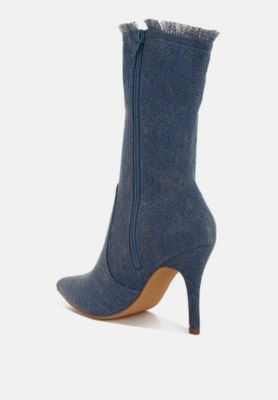 Womens Himkok Distressed Denim Mid-Calf Boots