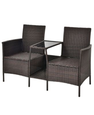 Rattan Patio Conversation Set Cushioned with Glass Table